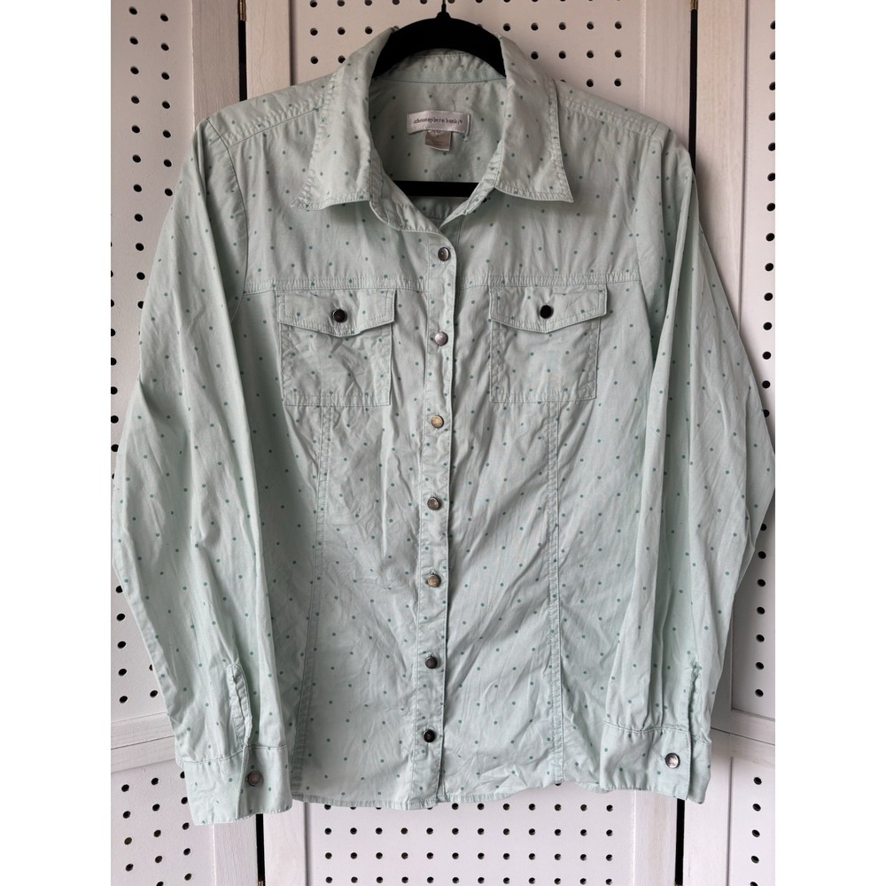 Christopher & Banks Women's S Mint‎ Green Polka Dot Long Sleeve Button-Up Shirt